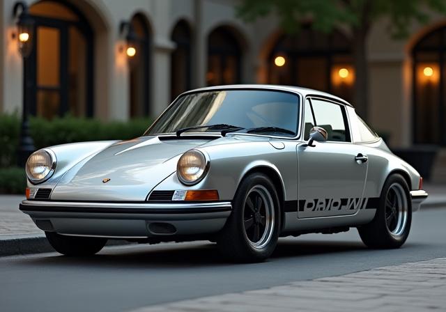 Silver Porsche 911 Restomod parked elegantly, newly restored.